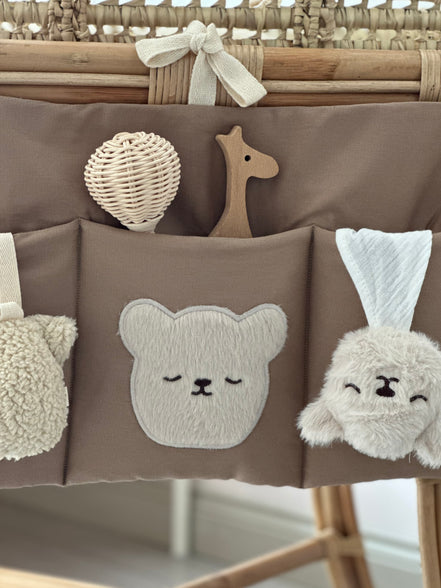 Nakış Detaylı Keten Kumaş Bebek Çocuk Yatak Beşik Kenarı Organizeri