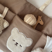 Nakış Detaylı Keten Kumaş Bebek Çocuk Yatak Beşik Kenarı Organizeri