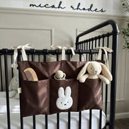 Tavşan Nakış Detaylı Keten Kumaş Bebek Çocuk Yatak Beşik Kenarı Organizeri