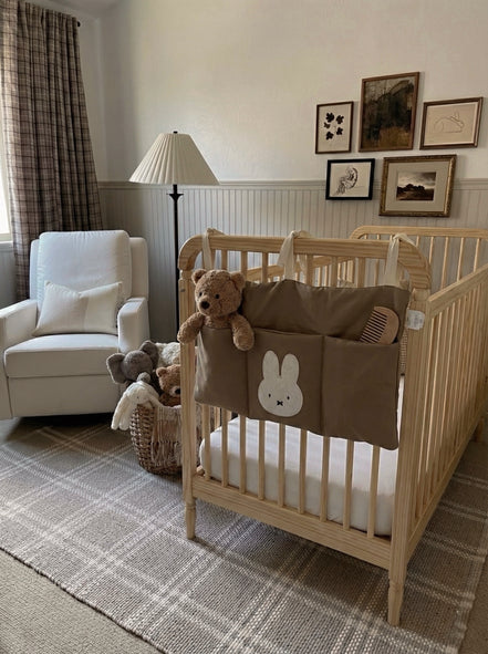 Miffy Nakış Detaylı Keten Kumaş Bebek Çocuk Yatak Beşik Kenarı Organizeri