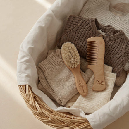 Doğal Keçi Kılı Bebek Saç Fırçası ve Ahşap Bebek Saç Tarağı