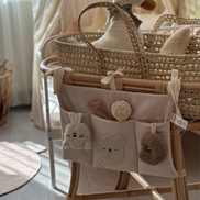 Nakış Detaylı Keten Kumaş Bebek Çocuk Yatak Beşik Kenarı Organizeri